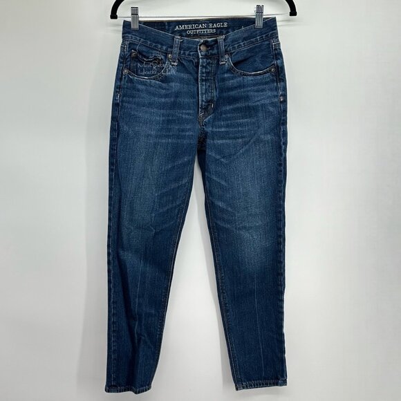 American Eagle Vintage Style Button Fly Dark Wash Ankle Jeans Size 27 - Picture 1 of 8